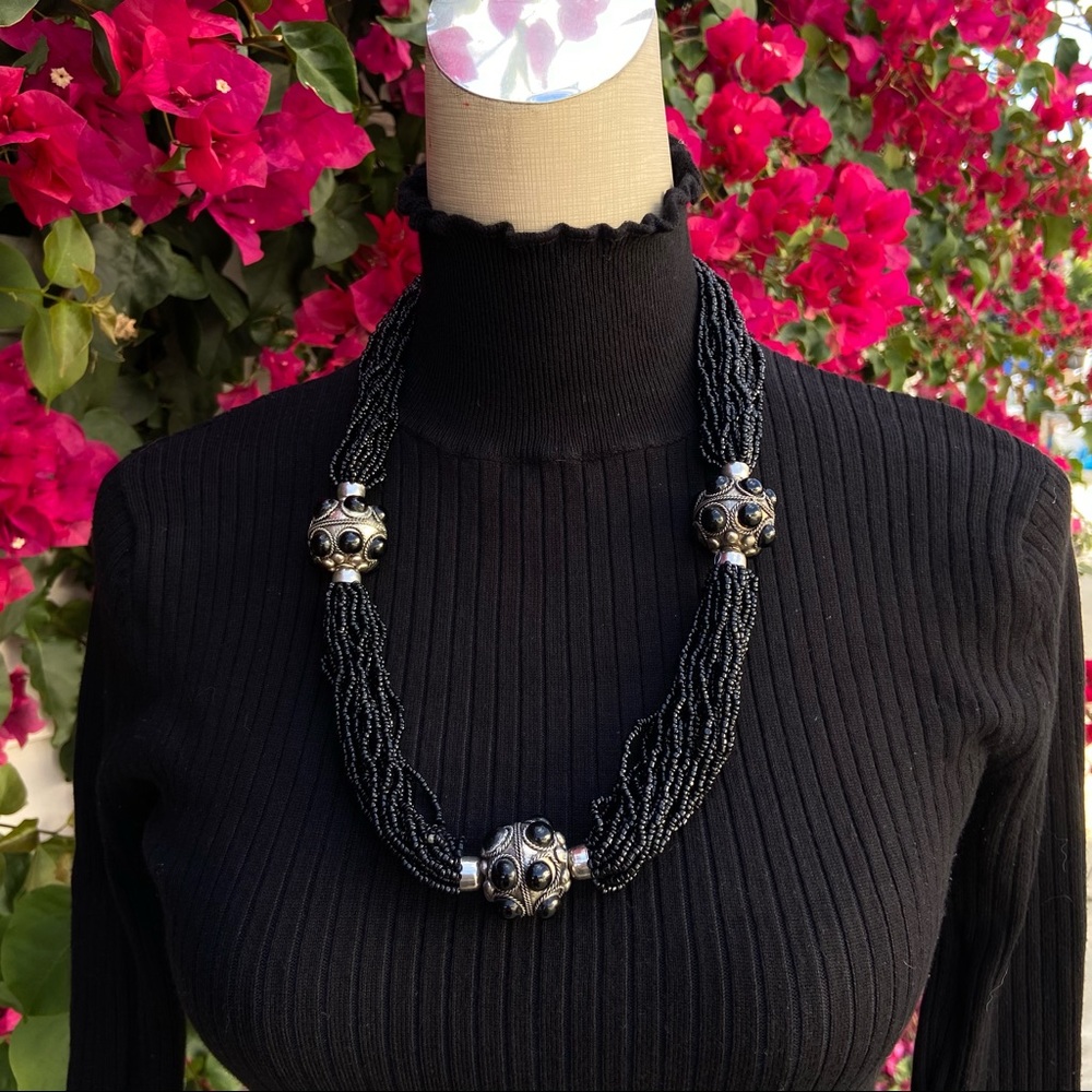 black beaded statement necklace